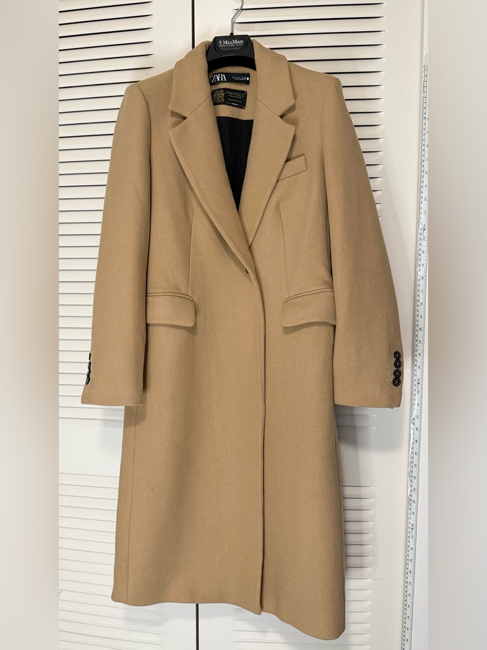 Zara Camel Long Wool-Blend 75% wool Trench Coat